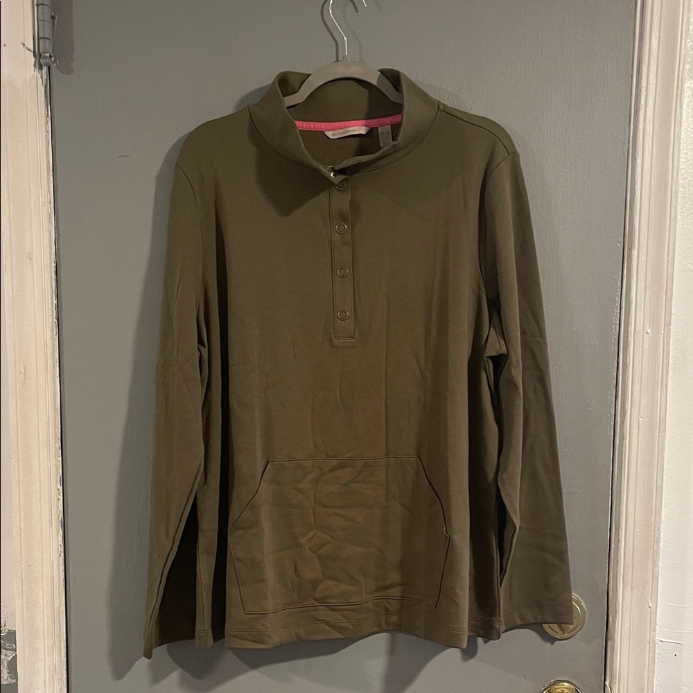 Isaac Mizrahi‎ Live! SOHO Pullover with Kangaroo Pocket-Dried Sage Size XL